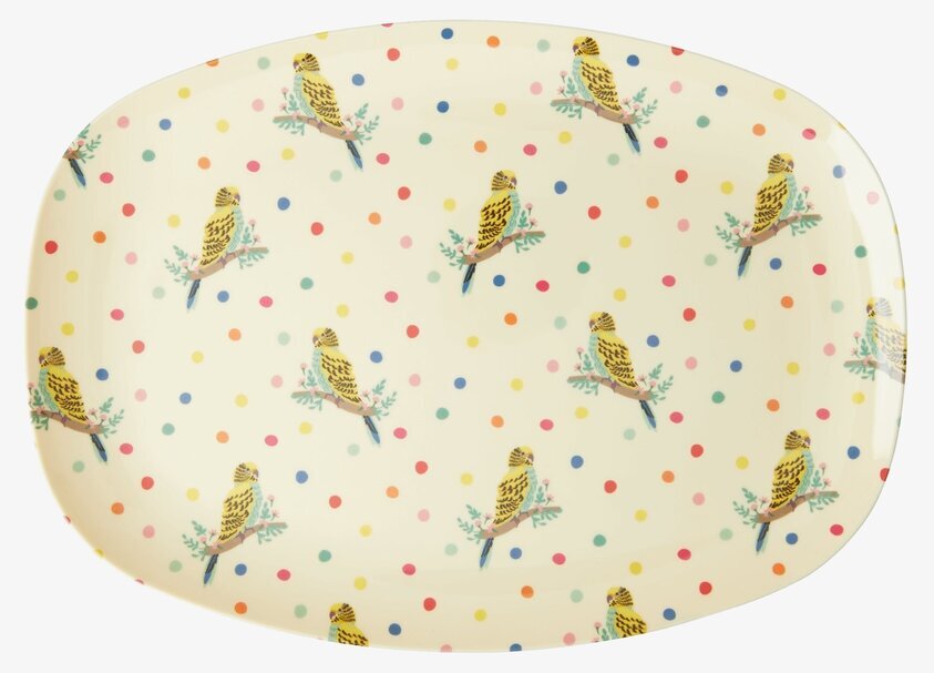Tallrik Budgie Print från Rice med lekfullt undulatmönster