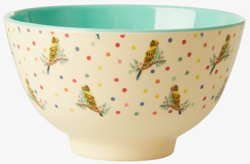 Liten Skål Budgie Print från Rice med färgglada undulater