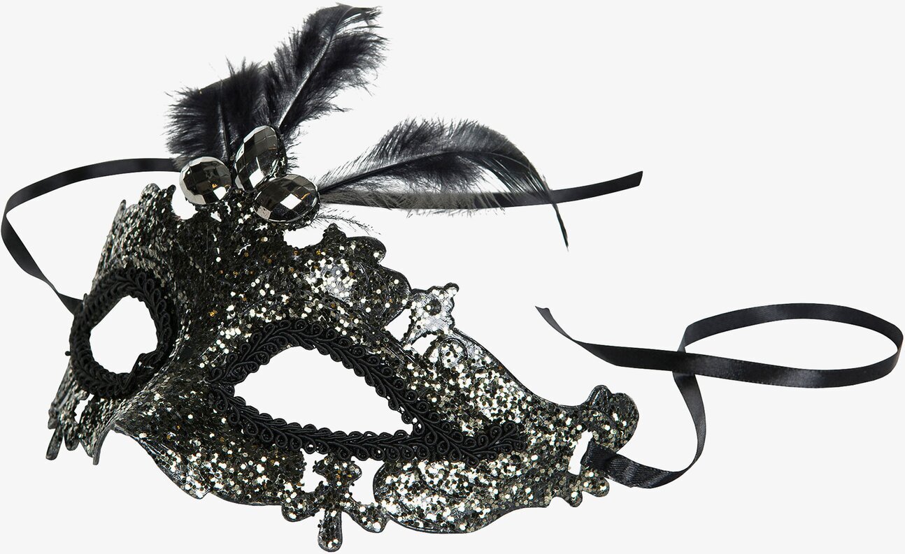 Maskeradmask Silver från A Lot Decoration med paljetter och fjädrar