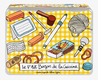 Bild av färgglad plåtburk med köksmotiv och illustrationer