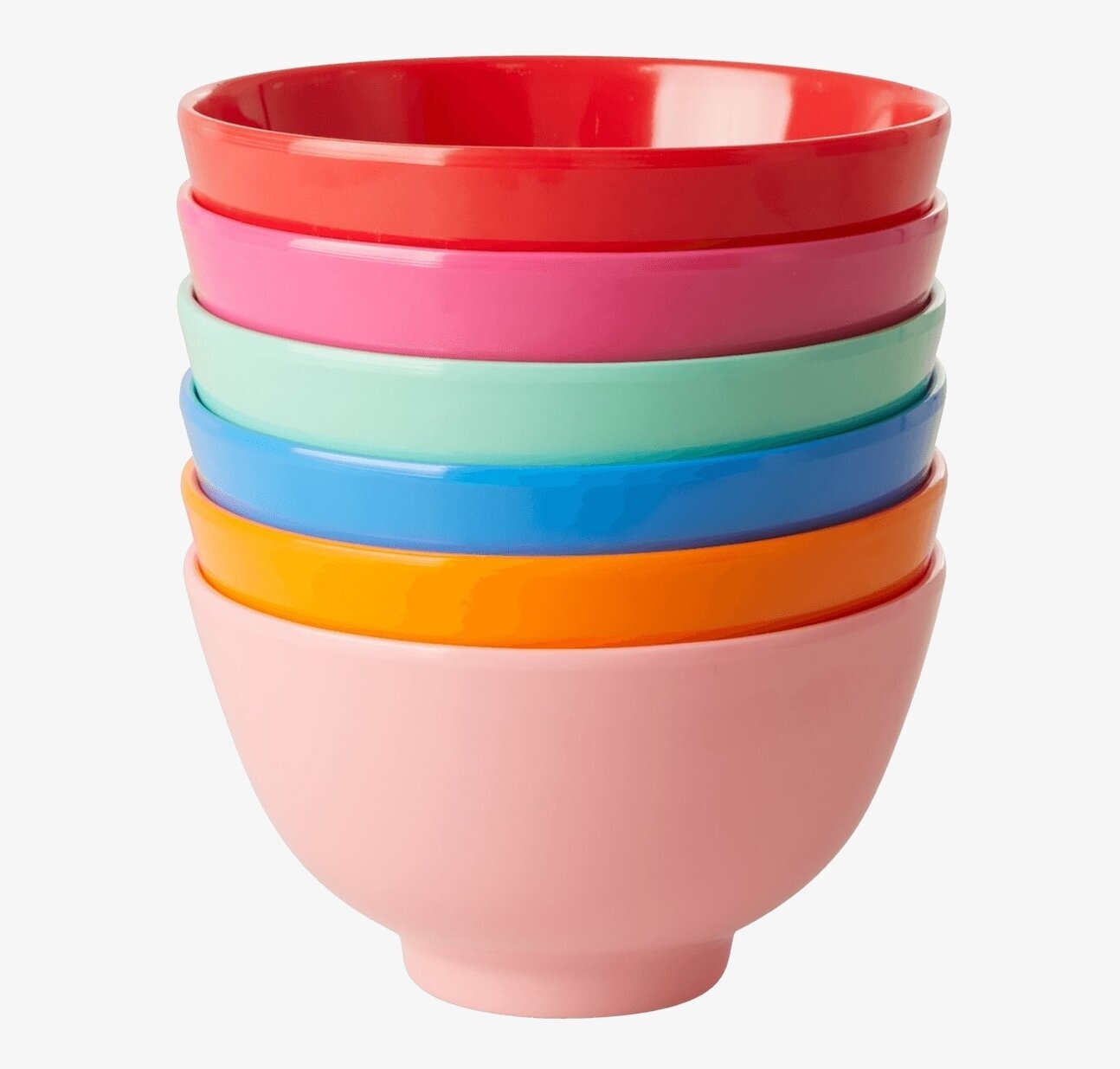 Liten Skål melamin Röd från Rice, staplad med färgglada skålar