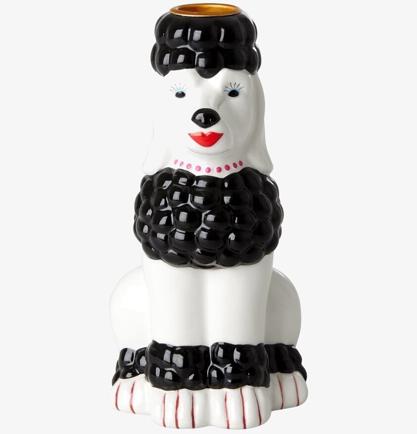 Ljusstake Pudel Vit/Svart från Rice med lekfull design