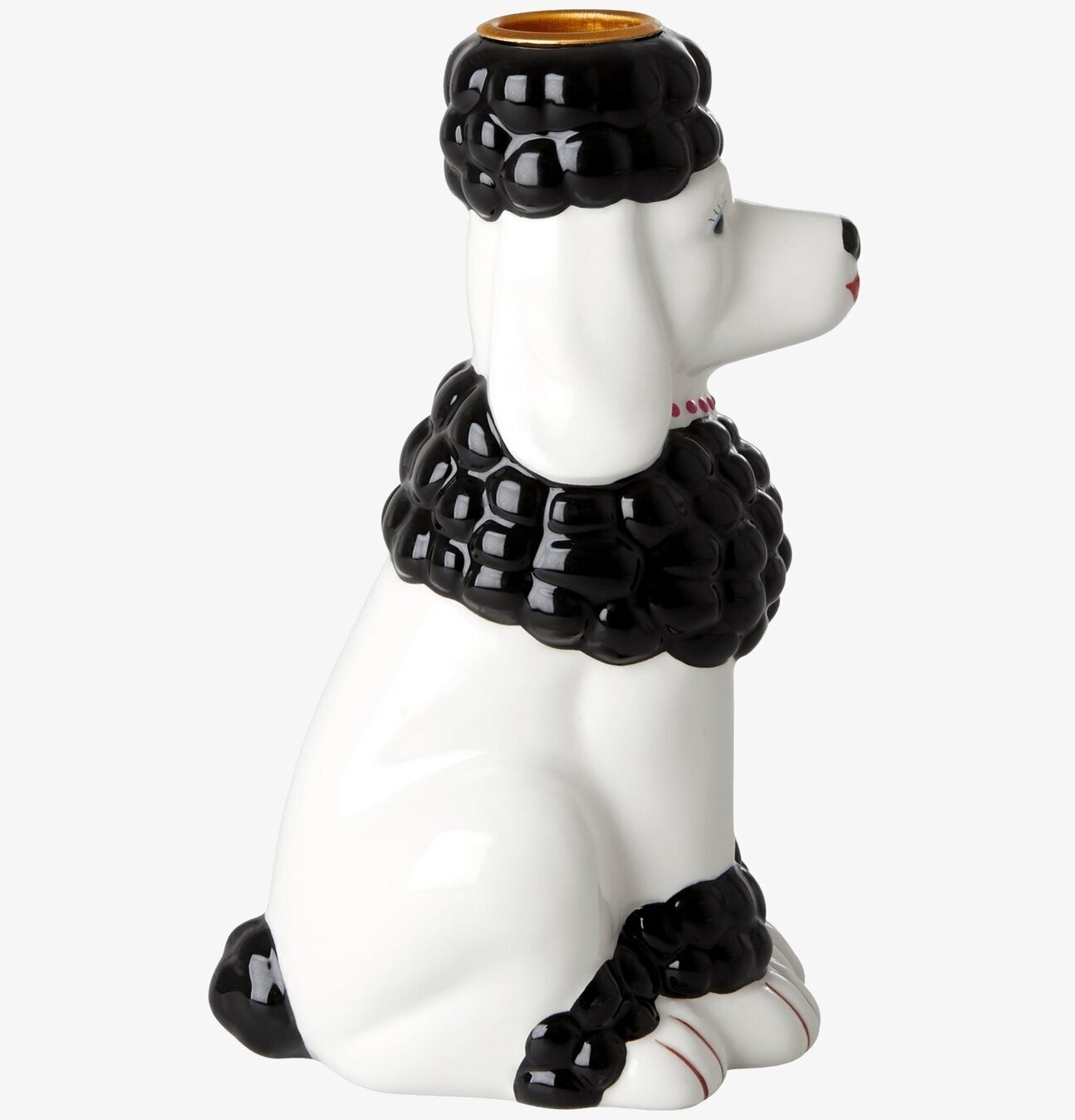 Ljusstake Pudel Vit/Svart från Rice i keramik, 20 cm hög
