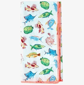 Tygservett 2-Pack Fish Print från Rice med färgglatt fiskmönster