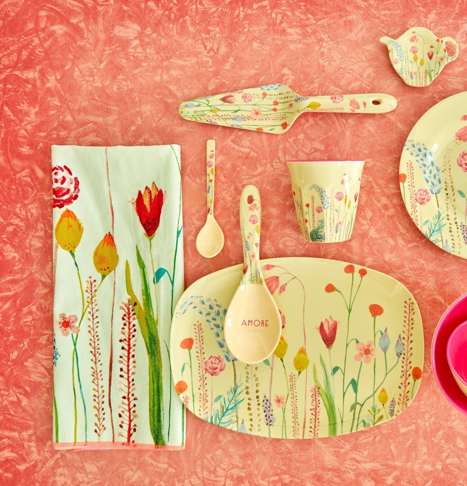Tygservett 2-Pack Flowers Print från Rice, färgglada servetter