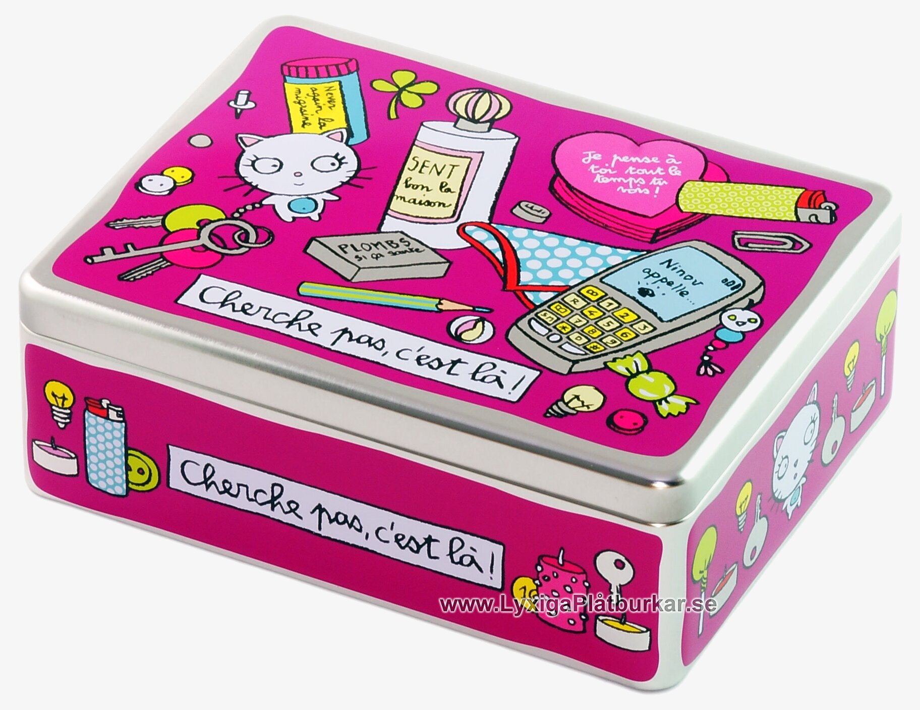 Bild av lekfull plåtburk med färgglad och charmig design