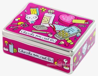 Bild av lekfull plåtburk med färgglad och charmig design