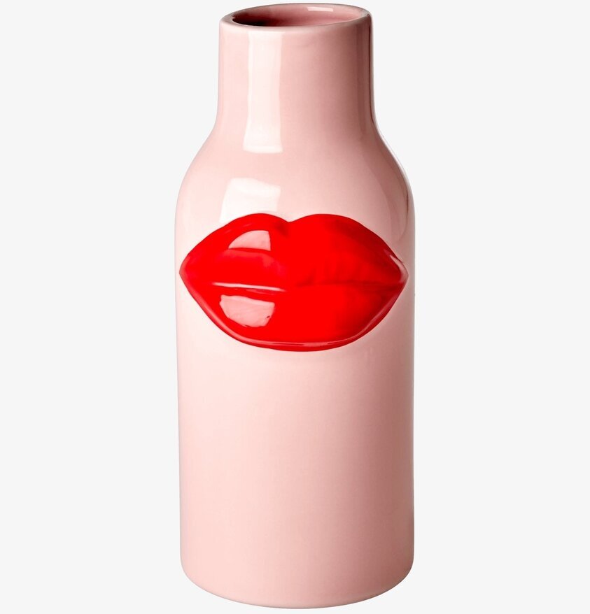Keramikvas Red Lips från Rice med rosa yta och röda läppar