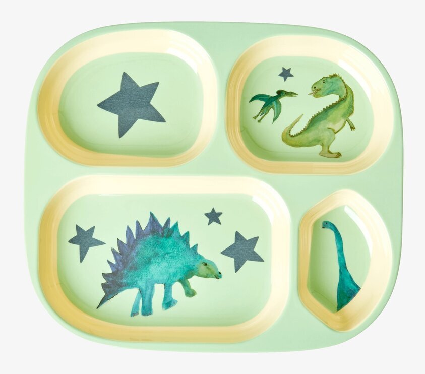Barntallrik 4-Fack Dino Print från Rice med dinosauriemotiv