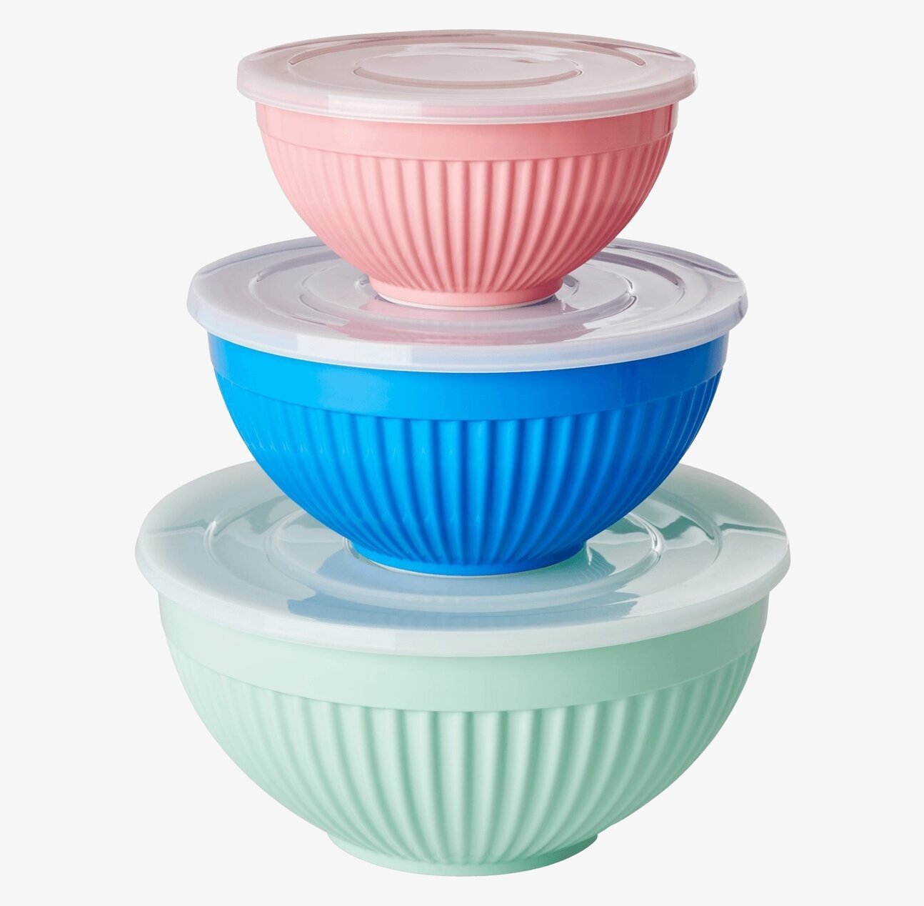 Skålar Melamin 3-Pack - Sage Green, Ocean Blue, Flamingo Pink, Rice