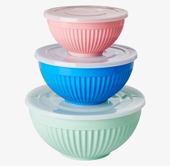 Skålar Melamin 3-Pack - Sage Green, Ocean Blue, Flamingo Pink, Rice