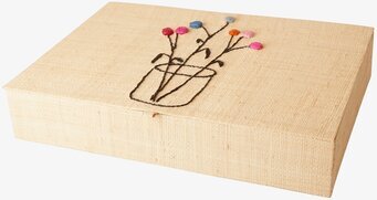 Besticklåda Raffia från Rice med handbroderade blommor