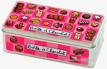 Bild av rosa plåtburk med livlig och charmig design