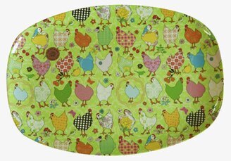 Tallrik Melamin Höna Grön från Rice med färgglada hönor