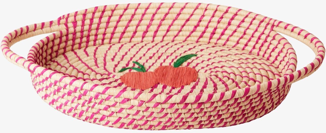 Broderad Brödkorg Oval Fuchsia från Rice med körsbärsmotiv