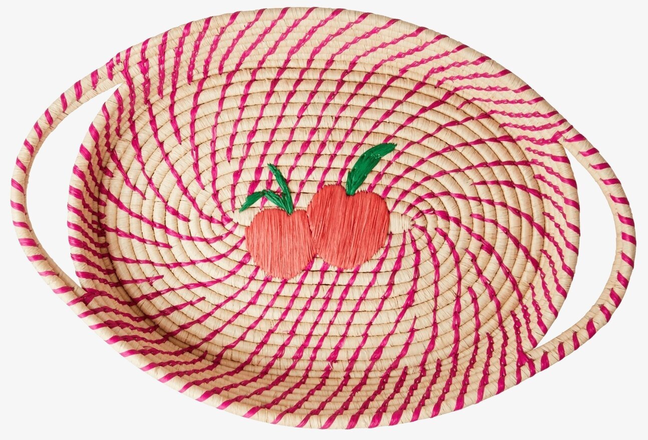 Broderad Brödkorg Oval Fuchsia från Rice med livfull design