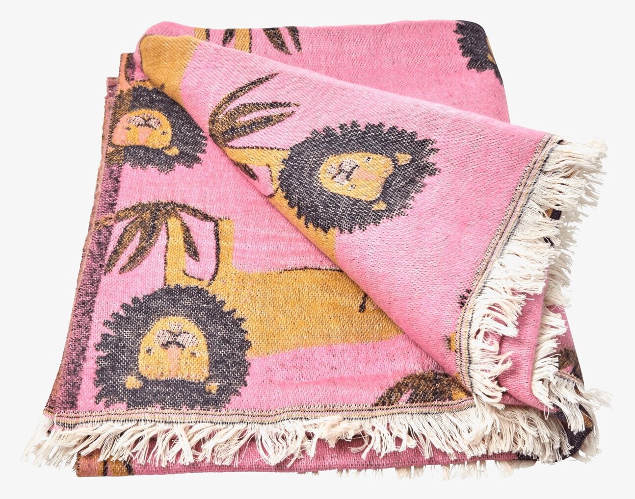 Pläd Lions Bubblegum Pink från Rice med lejonmönster