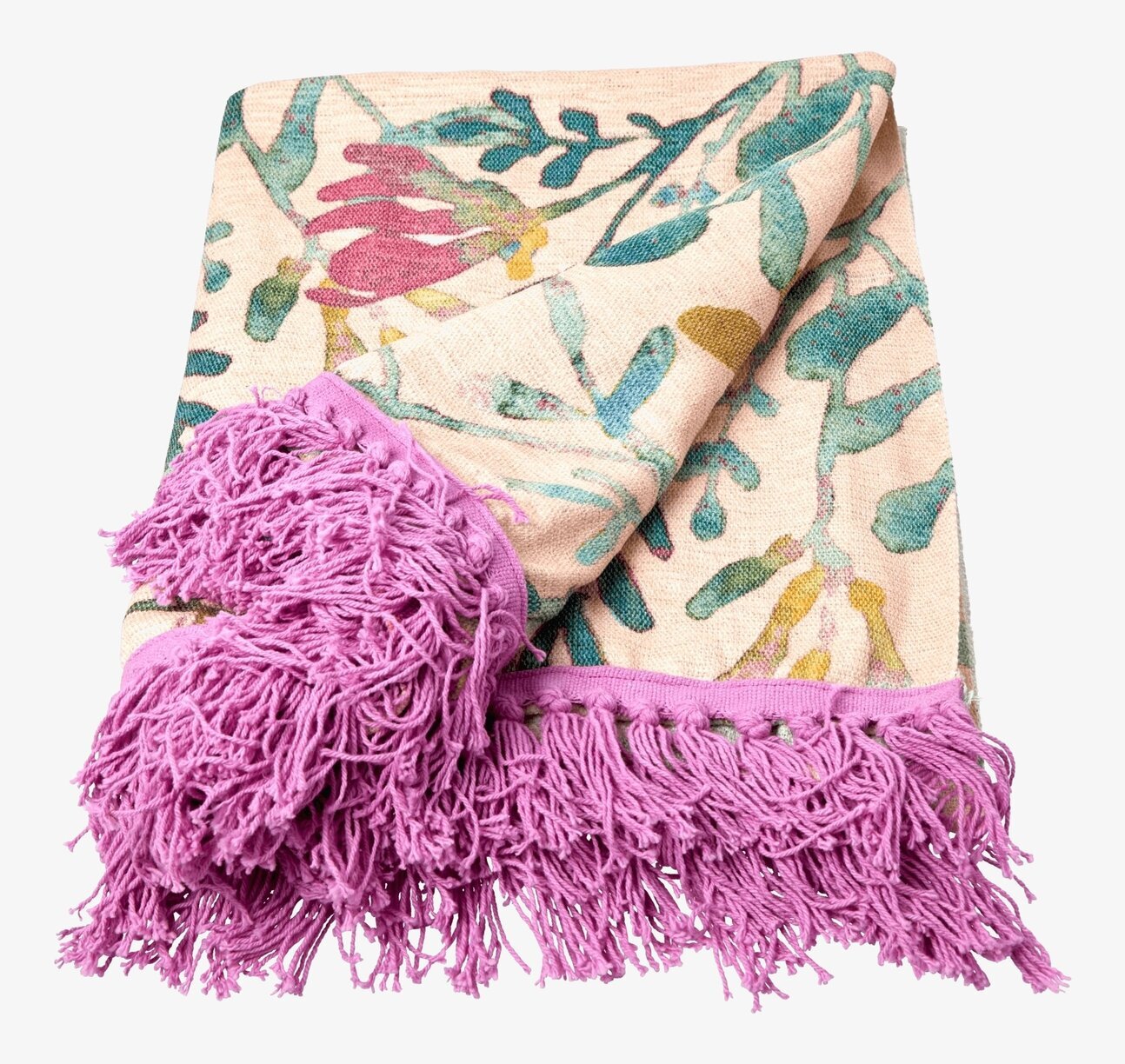 Pläd - Flowers & Pink Fringes från Rice med blommönster