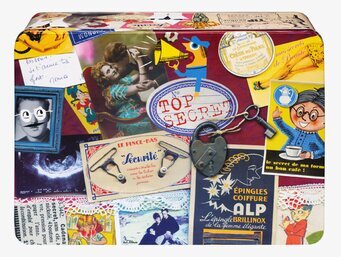 Bild av färgstark plåtburk med retro och vintage stil