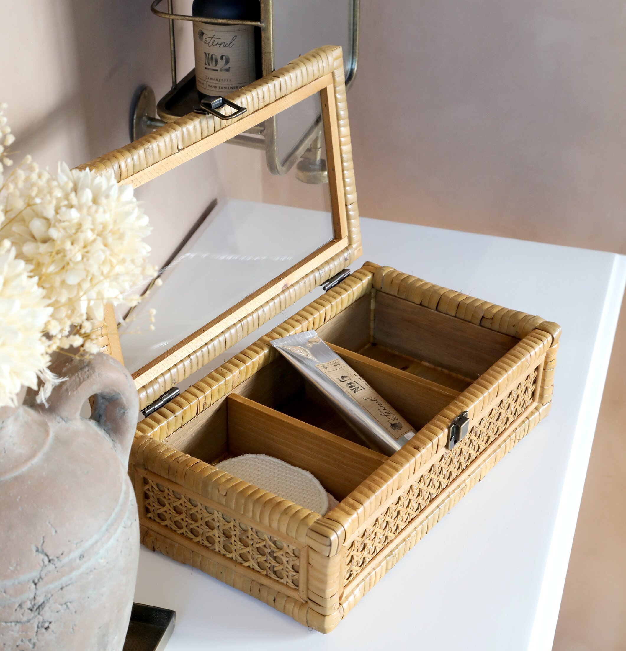 Förvaringslåda 3-Fack Flätad Rotting från Chic Antique