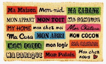 Dörrmatta Mitt Hem från Derriére la porte med färgglad text