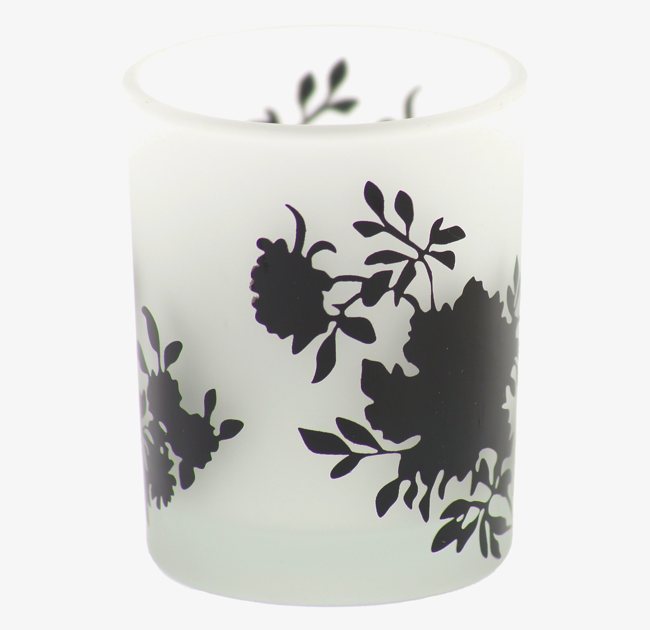 Ljuslykta Blossom svart från Dixie med blommönster i glas