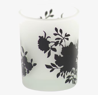 Ljuslykta Blossom svart från Dixie med blommönster i glas