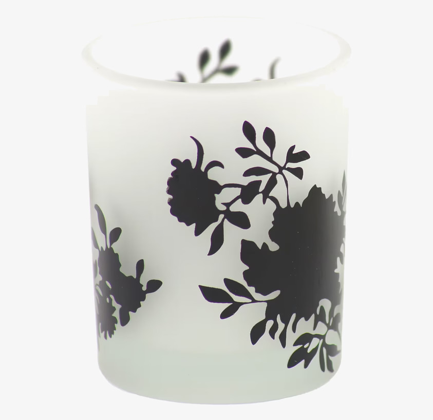 Ljuslykta Blossom svart från Dixie med blommönster i glas