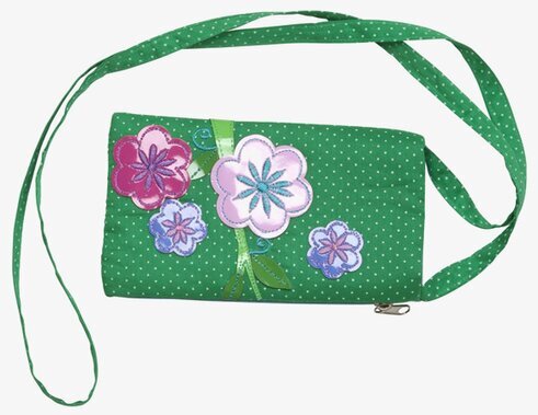 Mobilväska Grön från Rice med prickar och broderade blommor