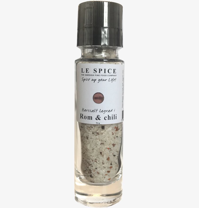 Havssalt Rom & Chili från Le Spice i glasburk med etikett