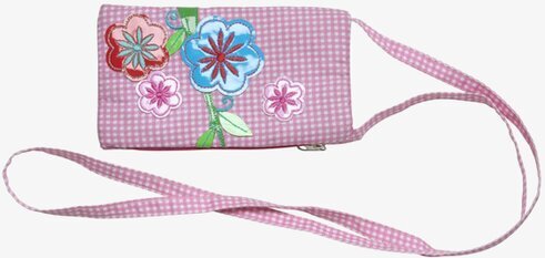 Mobilväska Rosa från Rice med blommigt broderi och rutmönster