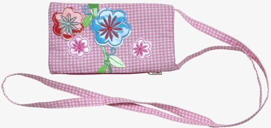 Mobilväska Rosa från Rice med blommigt broderi och rutmönster