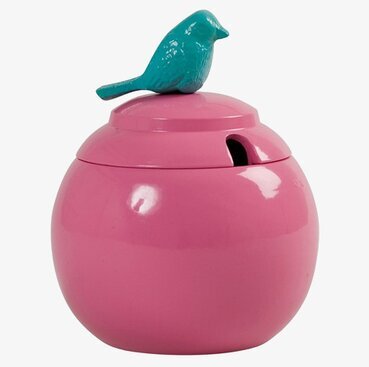 Syltburk Rosa från Rice med turkos fågel på locket