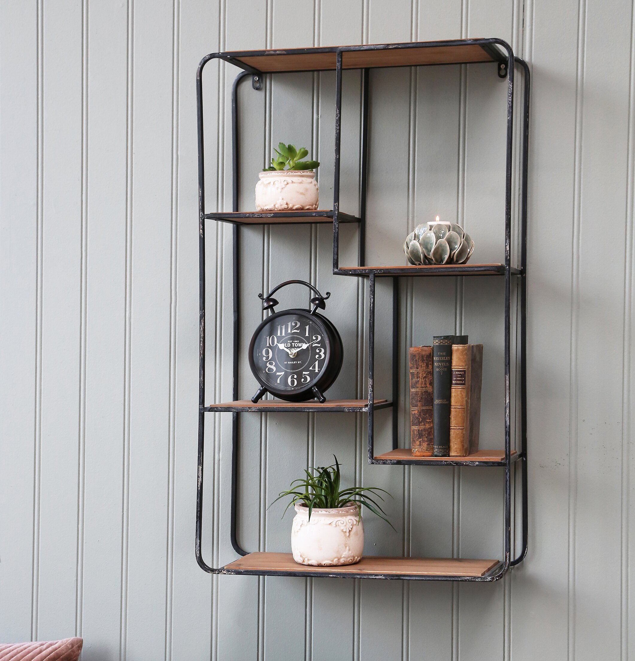 Fransk Reol Med Trähyllor Antikgrå från Chic Antique