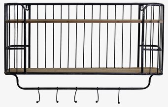 Vägghylla M. 5 Krokar Antiksvart från Chic Antique i metall