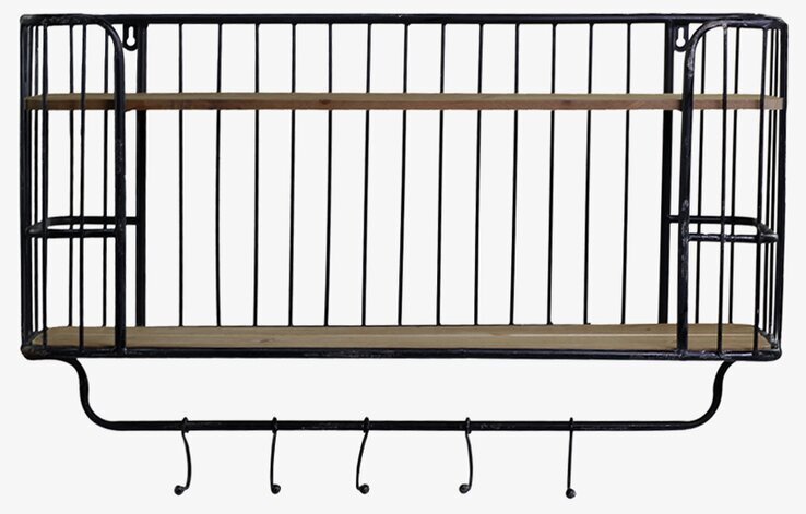 Vägghylla M. 5 Krokar Antiksvart från Chic Antique i metall