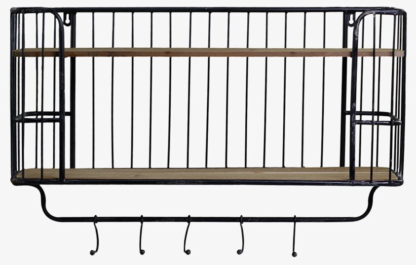 Vägghylla M. 5 Krokar Antiksvart från Chic Antique i metall