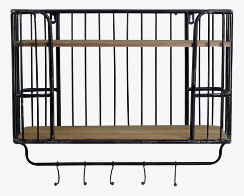 Vägghylla M. 5 Krokar Antiksvart från Chic Antique