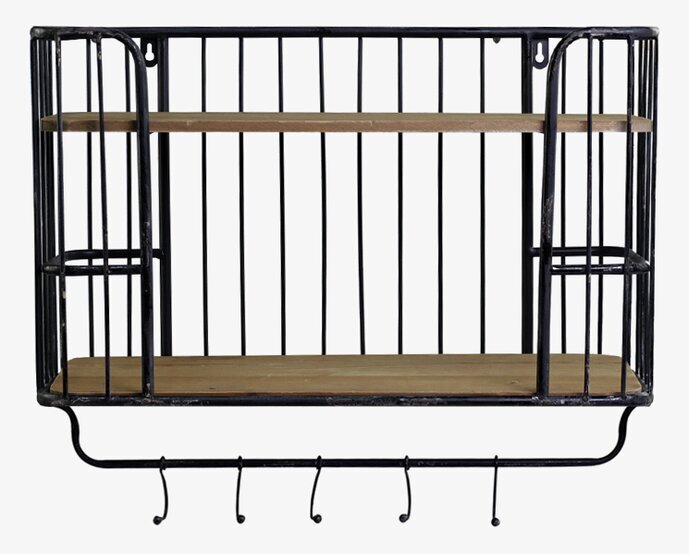 Vägghylla M. 5 Krokar Antiksvart från Chic Antique