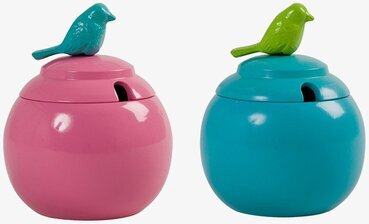 Syltburk Turkos från Rice med fågeldekor på locket