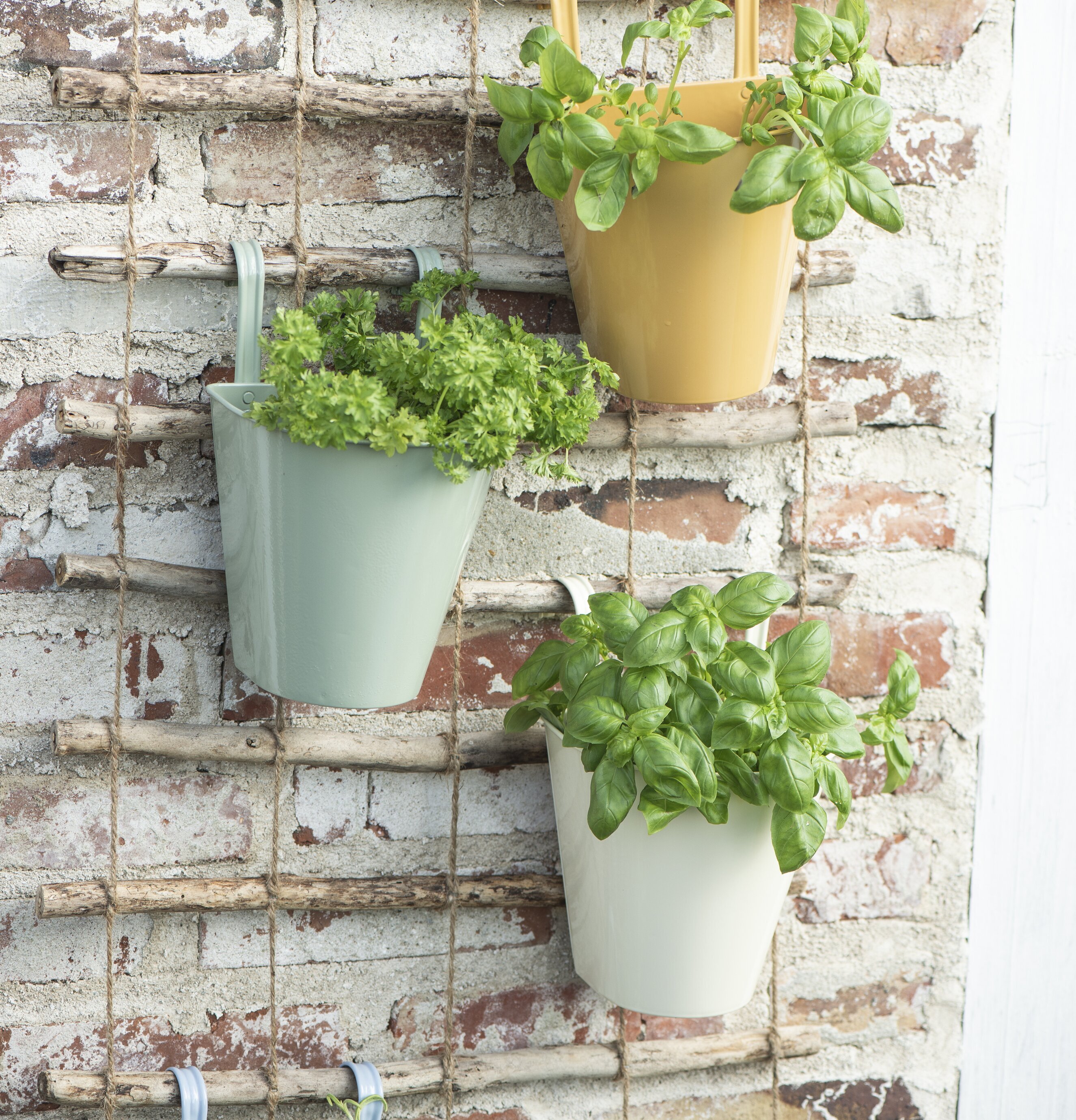 Väggkruka Light Green från IB Laursen på rustik tegelvägg