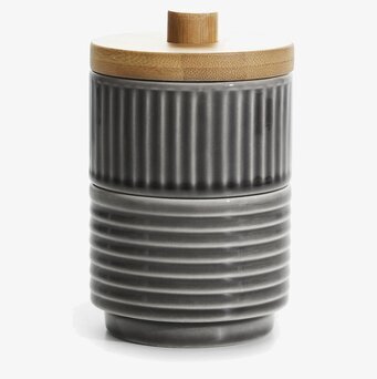 Coffee & More Skål Med Bambulock från Sagaform i grå keramik