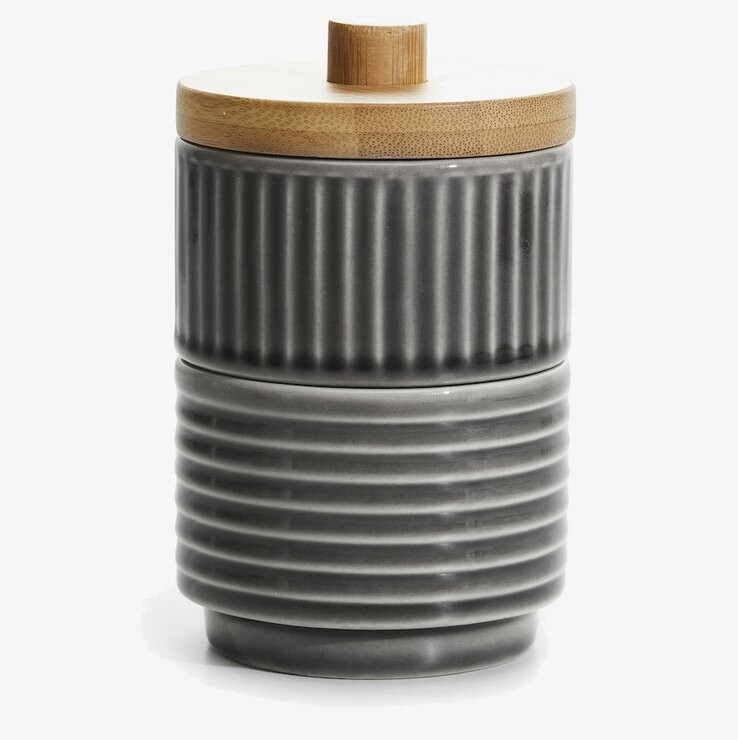 Coffee & More Skål Med Bambulock från Sagaform i grå keramik