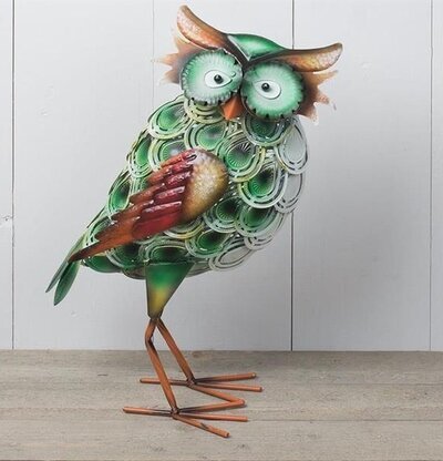 Uggla Grön/Vit Metall från Multi Agentur, dekorativ figur