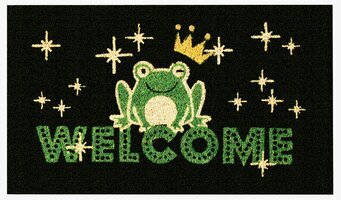 Dörrmatta Welcome svart från Derriére la porte med glad groda