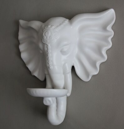 Ljushållare Elefant - Majas Cottage, vit keramik, väggmonterad