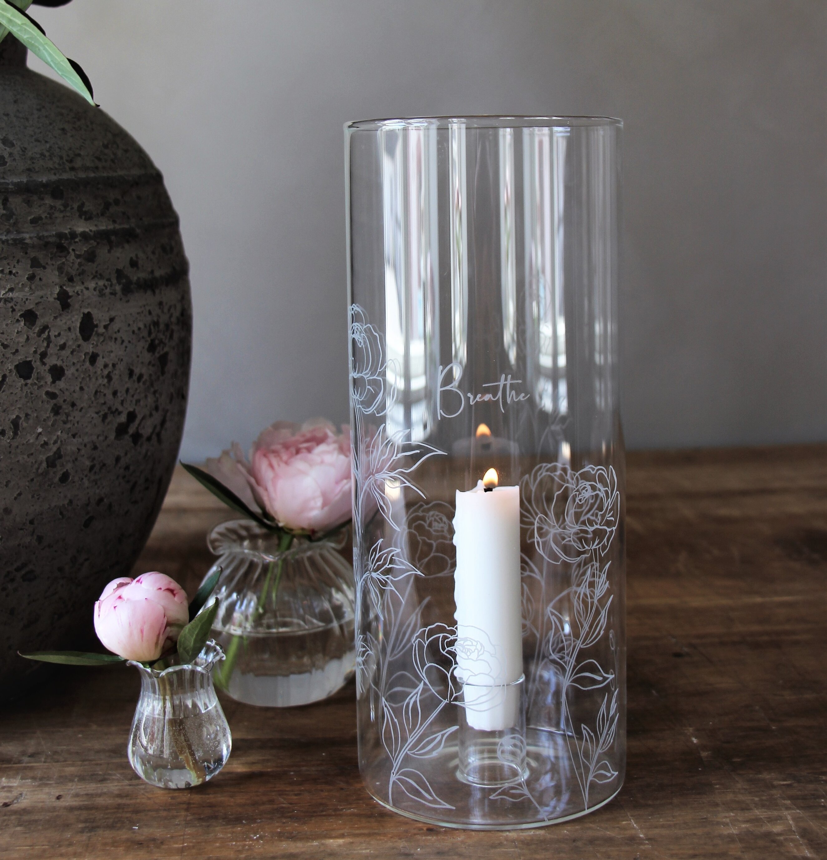 Ljuslykta Klarglas Peonys & Breathe från Majas Cottage