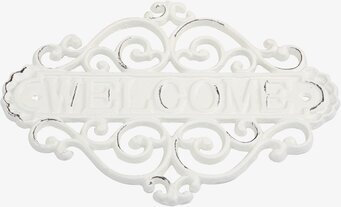 Skylt Welcome Antique Creme från Chic Antique i närbild