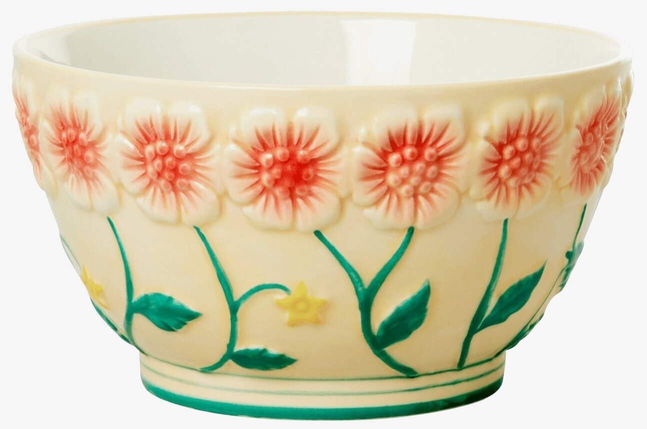Skål Keramik Creme Flower Design från Rice med blommönster