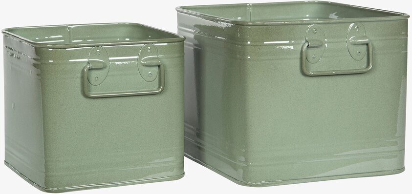 Kruka Kvadrat Emalj Grön Set/2 från A Lot Decoration